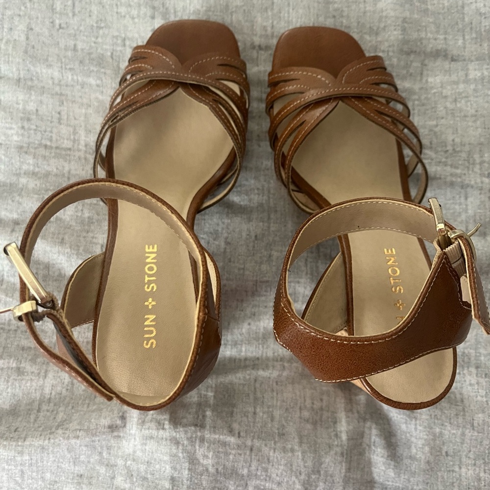 Sun + Stone Brown Strappy Sandals